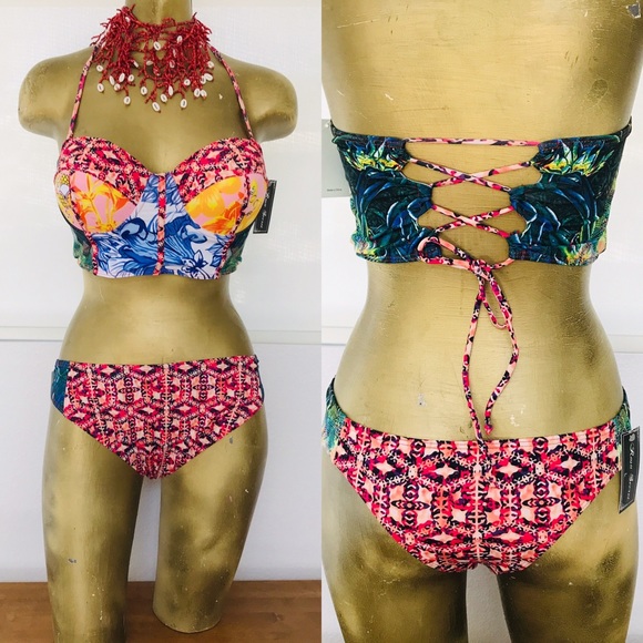 NWT 80s Inspired TROPICAL Status Print BIKINI L - Picture 6 of 16